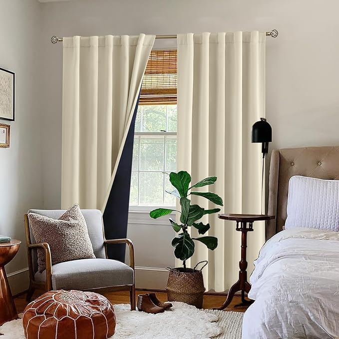 BGment Beige Full Blackout Curtains with Thermal Insulation Liner Curtains 84 Inches Long，Rod Pocket and Back Tab Double Layer Room Darkening Window Curtain for Bedroom(42 x 84 Inch, 2 Panels, Beige)