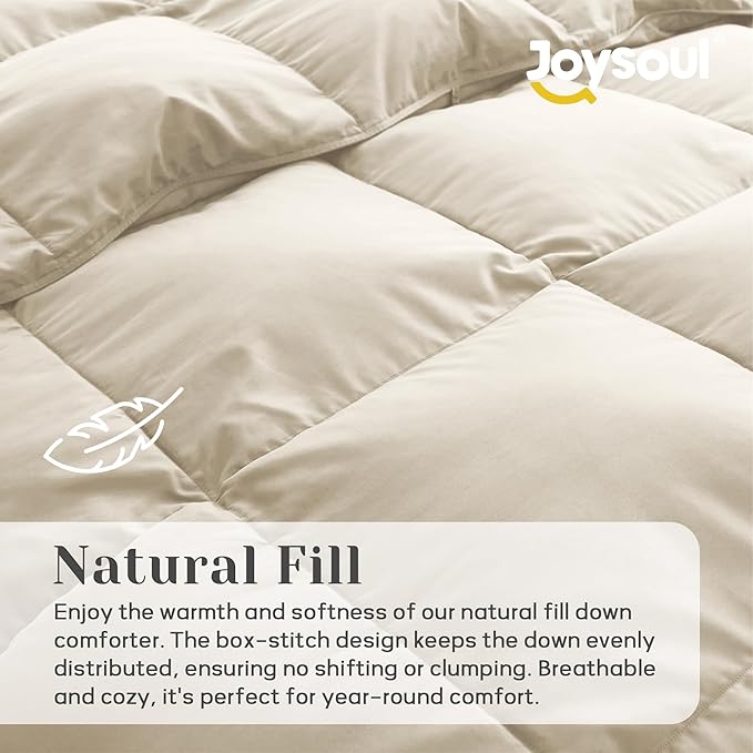 Joysoul California King Size Down Comforter - All Season Ultra Soft Goose Down & Feather Fiber Fill, Luxury Hotel Cream Duvet Insert with Corner Tabs (108" X 94")