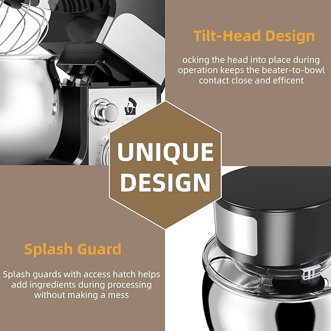Stand Mixer, 4-QT 700W 6-Speeds Electric Food Mixer with Pouring Shield, Stainless Steel Mixing Bowl, Dough Hooks & Mixer Beaters for Dressings, Frosting, Meringues & More (DZ1)