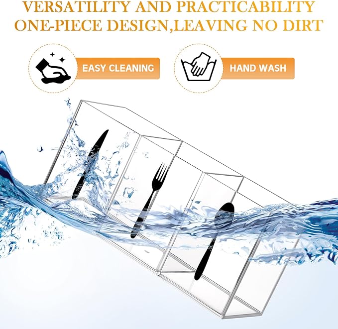 Suzile Acrylic Cutlery Storage Organizer Bin Silverware Caddy Countertop Knife Spoon and Fork Holder Kitchen 3 Section Tableware Storage Box for Cabinet Indoor Home Flatware Dining Room (Clear,L)