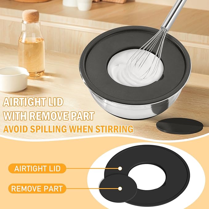 Unokit Mixing Bowls with Lids Set, 7 Pcs Stainless Steel Mixing Bowls with 3 Grater Attachments, Non-Slip Silicone Base Mixing Bowl Set, Sizes 4.5, 4, 3.5, 2.1, 1.5, 1.1, 0.7 Qt for Mixing, Serving