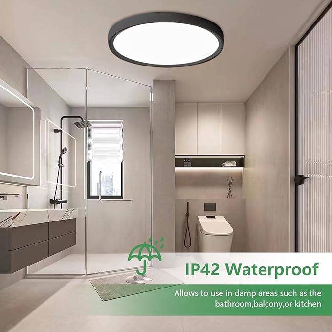 20 Inch Large LED Flush Mount Ceiling Light, 40W, 4350LM, 3000K/4000K/6000K CCT Selectable, Black Round Flat Panel Light, Fits for Hallway, Kitchen, Bedroom, Laundry Room