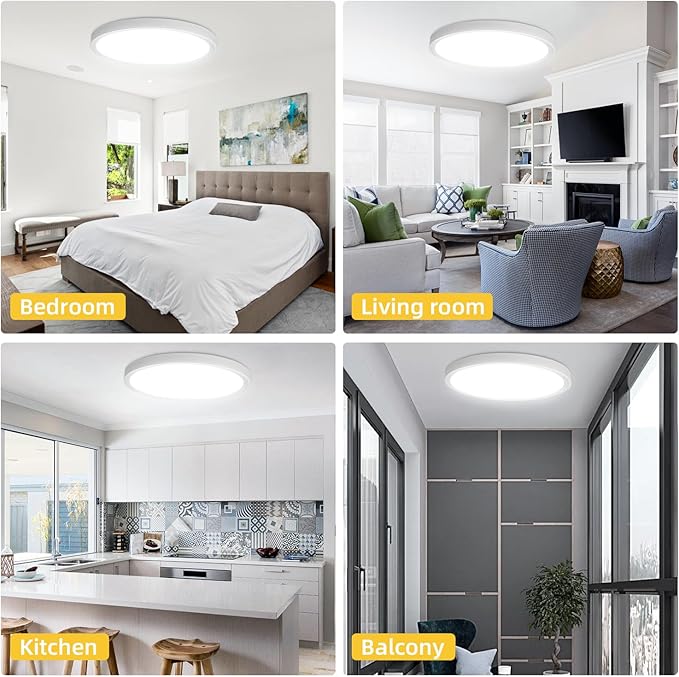 4PK 12 Inch LED Flush Mount Ceiling Light, 24W, 2520LM,3000K/4000K/6000K CCT Selectable, Round Flat Panel Low Profile Ceiling Light Fitures for Hallway, Kitchen, Bedroom, Laundry Room,White