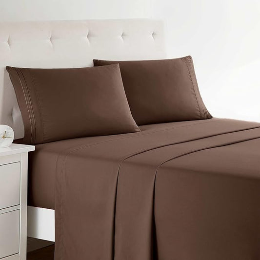 Clara Clark Bed Sheets, Premier 1800 Series 4 Piece Bed Sheet Set, Deep Pocket, Wrinkle, Fade, Stain Resistant, Luxury Soft Bedding Sheets & Pillowcases, Twin-XL, Chocolate Brown