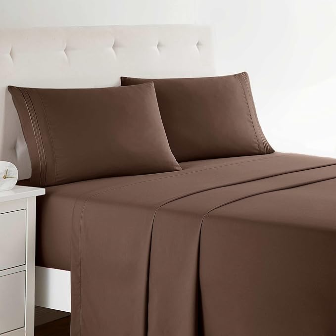 Clara Clark Full XL Bed Sheet Set - Wrinkle, Fade, Stain Resistant, Deep Pocket Sheets - Luxury Soft Bedding Sheets & Pillowcases, Full XL Chocolate Brown