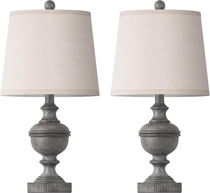 PARTPHONER Retro Table Lamps Set of 2, Bedside Lamp for Bedroom Rustic Farmhouse Table Lamps for Living Room, Vintage Nightstand Lamps with White Shades, Grey