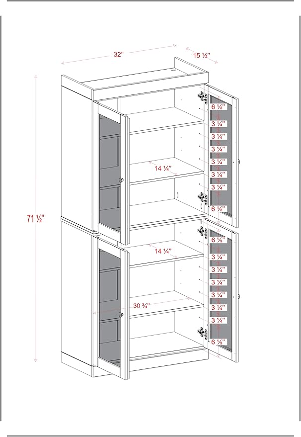 Palace Imports Solid Wood Bookcase - 6-Tier Floor Standing Bookshelf, 71.5" Tall Storage Shelf, 32” Wide - White, Frosted Glass Doors for Living Room, Renewable 100% Eco-Friendly Wood, Made in Brazil