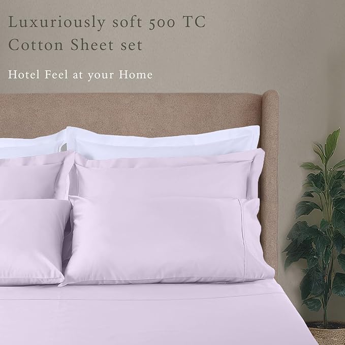 Threadmill Cotton Full Size Sheet Set, Deep Pocket, Fade Resistance, 500 Thread Count, Solid 4-Piece Bed Sheets for Full Size Mattress (1 Flat, 1 Fitted Sheet, 2 Pillow Covers), Lilac