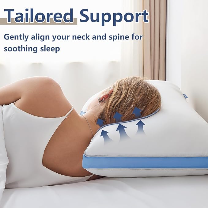 CozyLux Pillows King Size Set of 2, Soft and Supportive 3D Down Alternative Bed Pillow for Sleeping 2 Pack Blue, Luxury Hotel Quality Gusseted Bedding Pillows for Back, Stomach or Side Sleepers 18x34