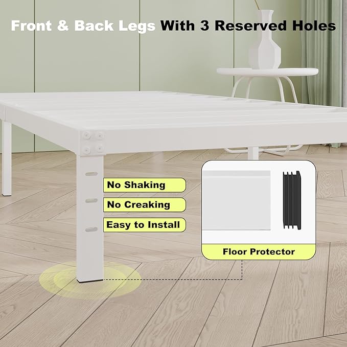 12 Inch Twin XL Bed Frames, Heavy Duty Metal Bed Frame Twin XL, No Box Spring Needed, Easy Assembly, Noise-Free, White