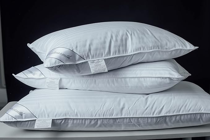 Goose Feather Blend with Polyester Bed Pillows 100% Cotton, Medium Soft Soft Support Standard Pack of 1, Stripe White
