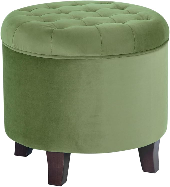 Homepop Home Decor | Upholstered Round Velvet Tufted Foot Rest Ottoman | Ottoman with Storage for Living Room & Bedroom | Decorative Home Furniture, Green