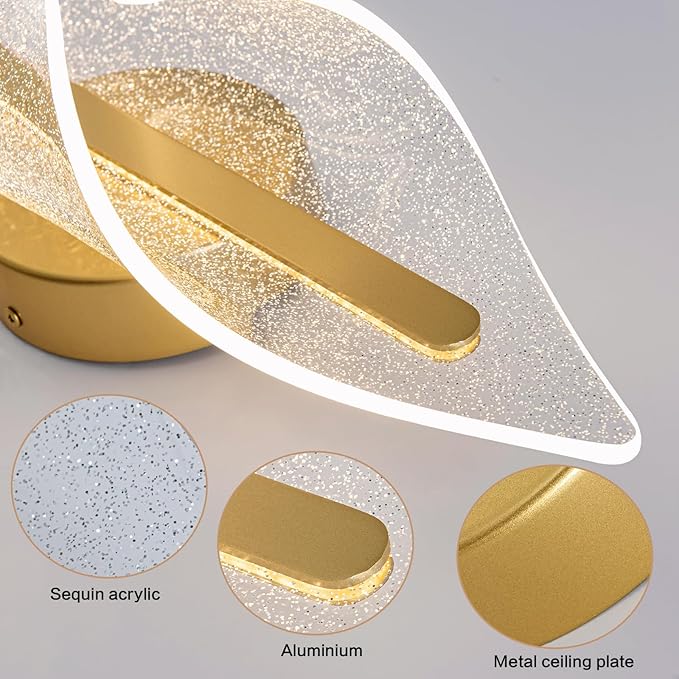 Hardwired Wall Sconce 22.4Inch, Modern Gold LED Wall Lamp with Remote Control Dimmable Acrylic Wall Lighting for Living Room Hallway Bedroom Stairs