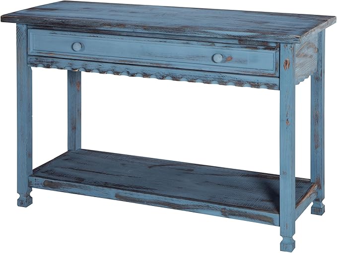 Alaterre Furniture Rustic Cottage Media Console Table, Antique Blue with 1 Drawer and 1 Shelf, Hardwood Construction, Ideal for Living Room or Entryway