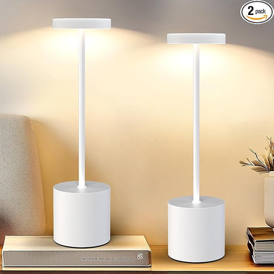Rechargeable Table Lamp – 2 Pack Touch Lamps, Cordless Desk Lamp, 5000mAh Battery Operated Lamp with 3-Color Dimmable Light, Portable LED Lamp for Bedroom, Dining Room, Patio, Outdoor (White)