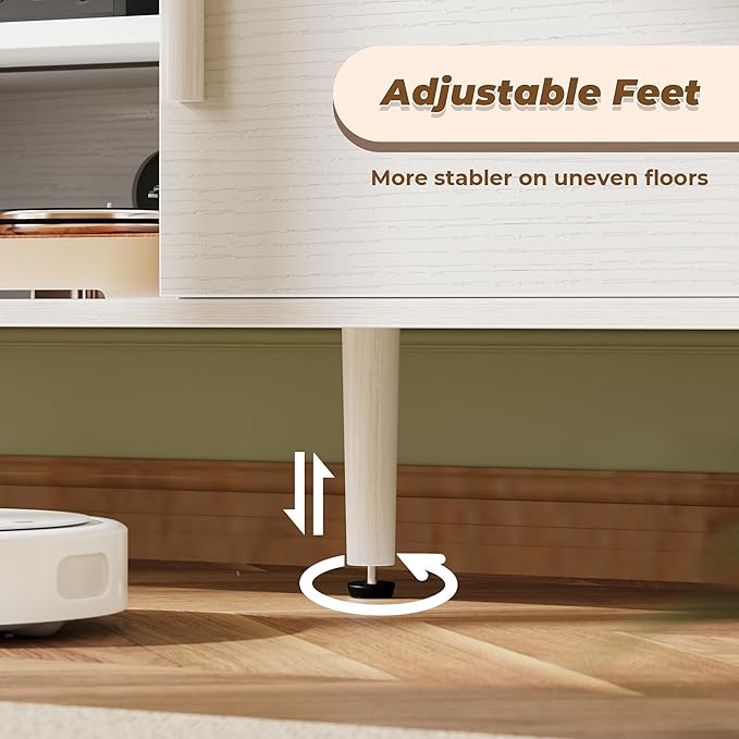 SUPERJARE TV Stand for 55 Inch TV, Entertainment Center with Adjustable Shelf, 2 Cabinets, TV Console Table, Media Console, Solid Wood Feet, Cord Holes, for Living Room, Bedroom, White