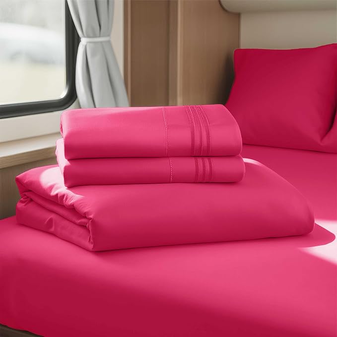 Clara Clark Bed Sheets, Premier 1800 Series 4 Piece RV Queen Sheet Set, Luxury Soft Sheets for RV Bunks, Short Queen - Hot Pink