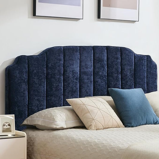 Queen Size Headboard Dark Blue Upholstered Headboard Adjustable Height&Width Chenille Headboards Modern Vertical Channel Design Bed Head Board, Dark Blue