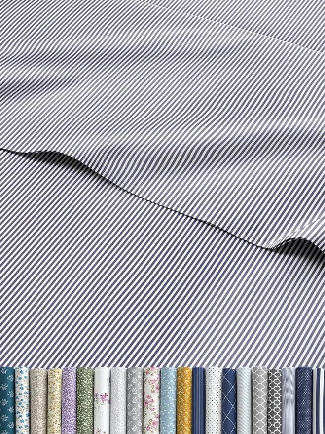 Blue and White Striped Sheets - 1 Flat & 1 Fitted Sheet & 2 Pillowcases w/ Deep Pockets - Cozy, Wrinkle & Fade Resistant - Ultra-Soft, Breathable and Cooling - Luxury Pinstripe Bedding - King Size