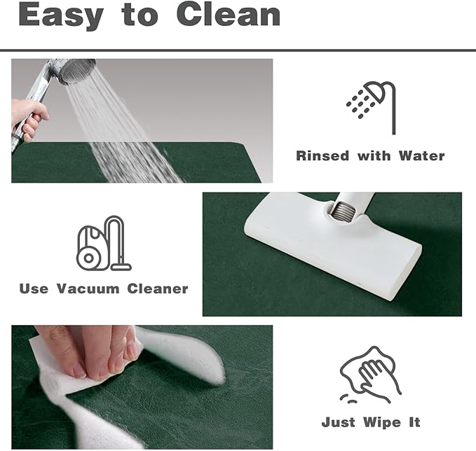 Bathroom Mat Quick Dry, Bathroom Rugs Non Slip Washable Thin Absorbent Bath Mat Fits Under Door Bathroom Floor Mat Perfect for Bath, Shower, or Sink 17"x59" Dark Green