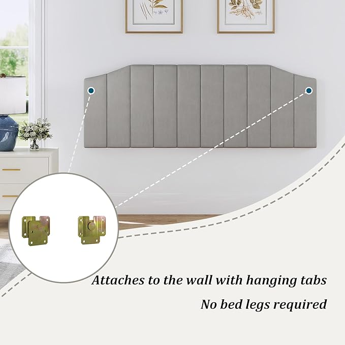 King Size Headboard Only, Velvet Upholstered Headboard King/California King Size Wall Mount and Bed Frame Mount, Featuring High-Density Sponge Padding Easy Assembly Comfort Style-Light Gray