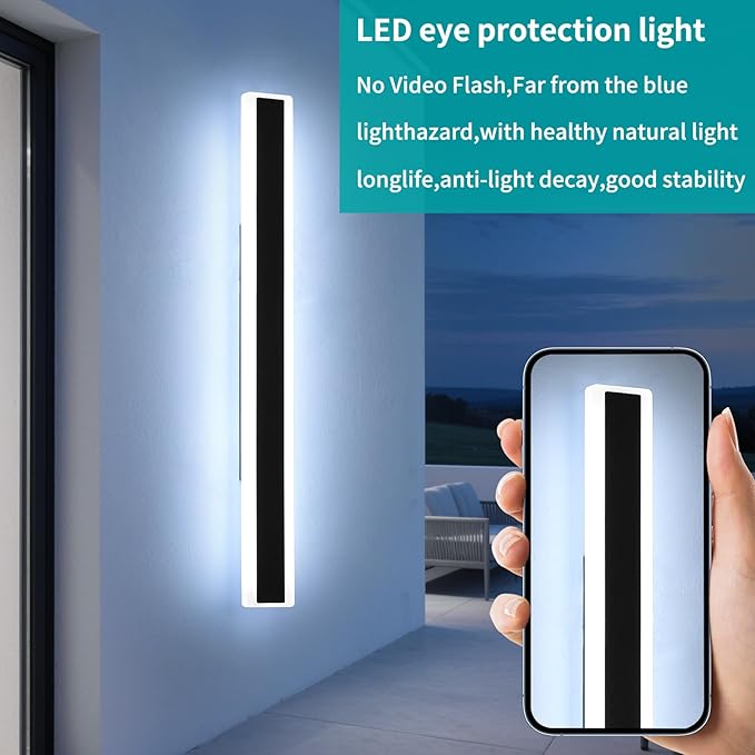 Mikeru 70.8inch Long Led Wall Light, 6000k Cool White Modern Outdoor Wall Light Ip65 Waterproof Black Acrylic Porch Exterior Lighting Fixtures, Exterior Wall Mount Lights for Garage Front Door