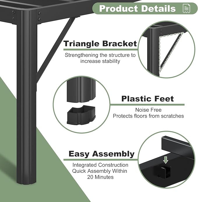 25 Inch High Twin Bed Frames with Rounded Corner Legs, Heavy Duty Metal Twin Platform Bed Frame with Steel Slats Support, No Box Spring Needed, Noise Free, Easy Assembly