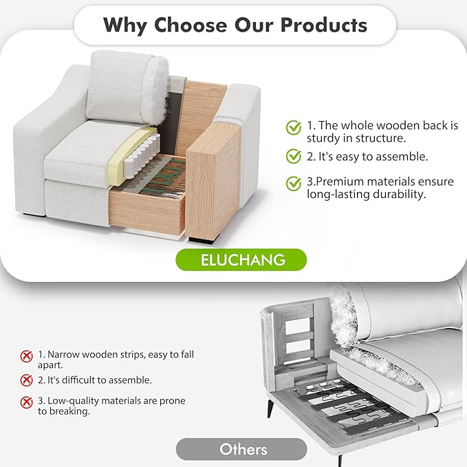 ELUCHANG 47" Oversized Accent Chair, Linen Fabric Modern Lounge Chair with Deep Seat, Washable Cover, Comfy Upholstered Large Sofa Armchair Reading Chair for Living Room, Bedroom, Office, Ivory