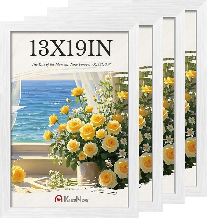 13x19 Picture Frame 4 Pack, White Solid Wood, Wall Gallery Poster Frame
