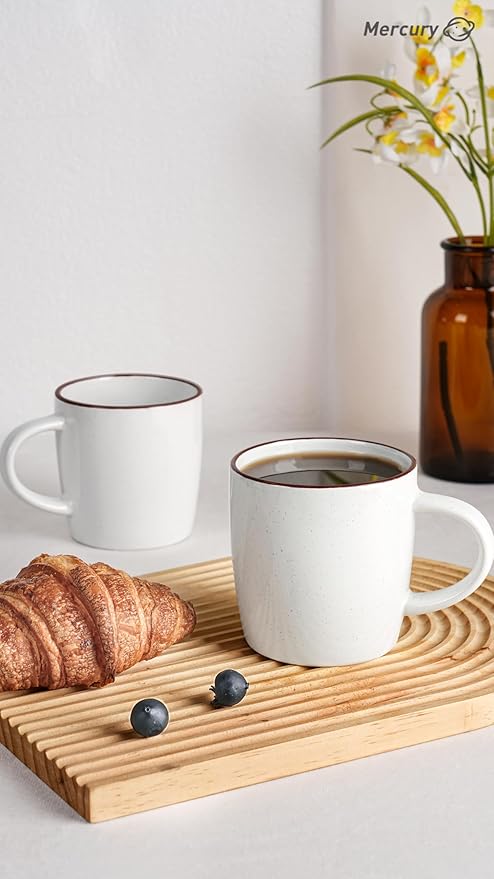 famiware Mercury Coffee Mugs 13 oz, Coffee Mugs Set of 6 with Handle, Cups for Latte, Hot Tea, Cappuccino, Mocha, Cocoa, White