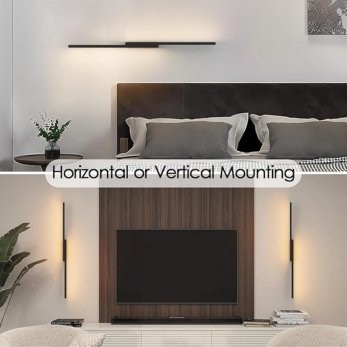 Aipsun 31.5inch Black Battery Operated Wall Sconce Set of 2, Rechargeable Wall Sconce Lighting Dimmable Wireless Wall Lights for Living Room,Bedroom