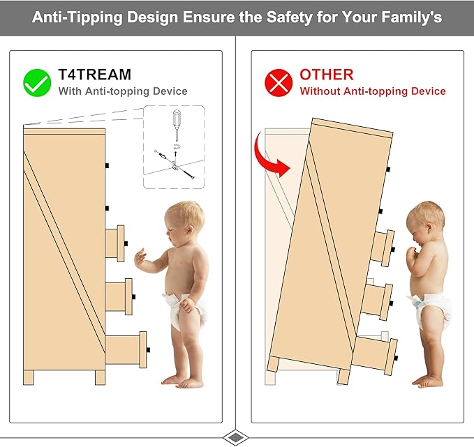 T4TREAM Farmhouse 5 Drawers Dresser Chests for Bedroom, Wood Rustic Tall Chset of Drawers,Dressers Organizer for Bedroom, Living Room,Hallway, Light Rustic Oak