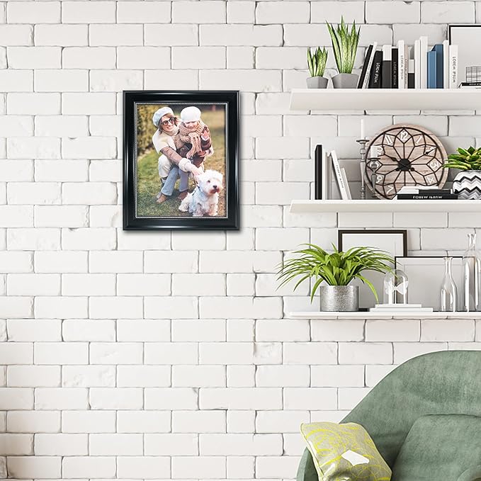 GraduationMall 8x10 Picture Frames, Real Glass, Display Photos for Wall or Tabletop, Black with Silver Beads, 2-Pack