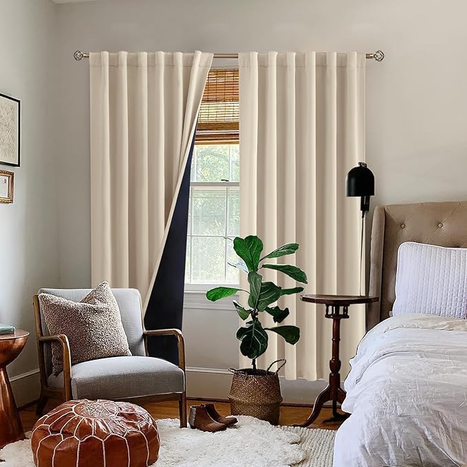 BGment Champagne Blackout Curtains 72 Inches Long with Thermal Insulation Liner，100% Blackout Noise Reducing Room Darkening Rod Pocket and Back Tab Window Curtains for Bedroom(52 x 72 Inch, 2 Panels)