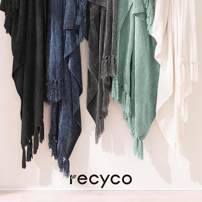 RECYCO Throw Blanket Soft Cozy Chenille Throw Blanket with Fringe Tassel for Couch Sofa Chair Bed Living Room Gift (Sage, 60" x 80")