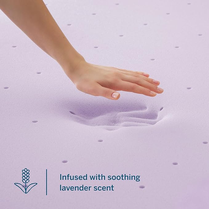 Lucid 4 Inch Lavender Infused Memory Foam Mattress Topper - Ventilated Design – Pressure Relieving Bed Topper - Mattress Pad – CertiPur Certified - Queen Size