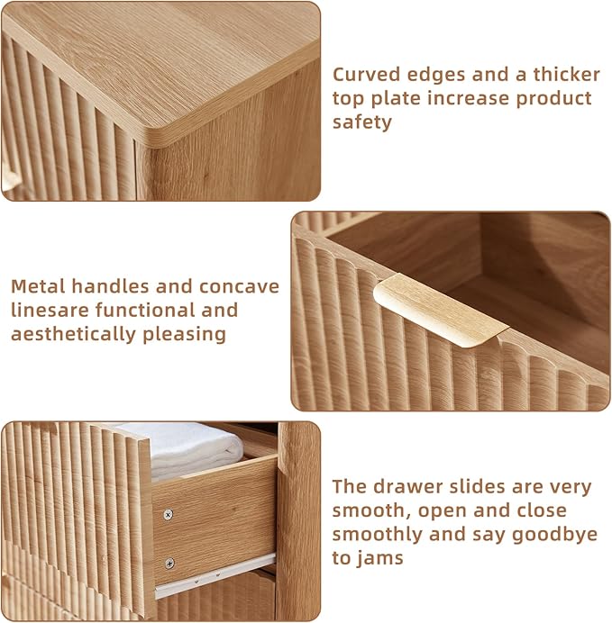 LEYAOYAO Fluted 6 Drawers Dresser for Bedroom, 48" Wide Modern Chest of Drawers with Metal Handle, Natural Curved Profile Farmhouse Closet Organizer Wood Dressers TV Stand for Living Room, Hallway