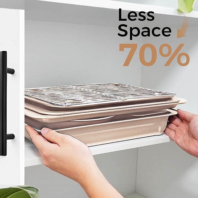 HONGBAKE Bakeware Sets, Baking Pans Set, Nonstick Oven Pan for Kitchen with Wider Grips, 10-Piece Including Rack, Cookie Sheet, Cake Pans, Loaf Pan, Muffin Pan, Pizza Pan - Champagne Gold