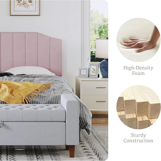 King Size Headboard Only, Velvet Upholstered Headboard King/California King Size Wall Mount and Bed Frame Mount, Featuring High-Density Sponge Padding Easy Assembly Comfort Style-Pink