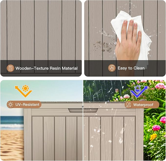 Outdoor Storage Box, 45 Gallon Waterproof Deck Box for Backyard Garden Tools, UV-Resistant Lockable Outside Storage Box for Patio Cushions, Package Delivery Box, Grey