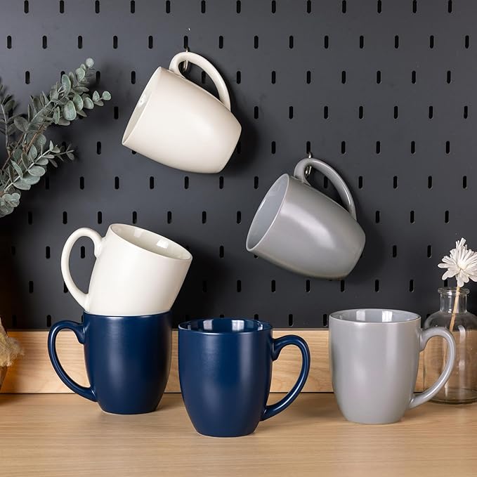 AmorArc 16oz Coffee Mugs Set of 6, Large Ceramic Coffee Mugs for Man, Woman, Dad, Mom, Modern Coffee Mugs with handle for Tea/Latte/Cappuccino/Cocoa. Dishwasher&Microwave Safe, Multi-Color