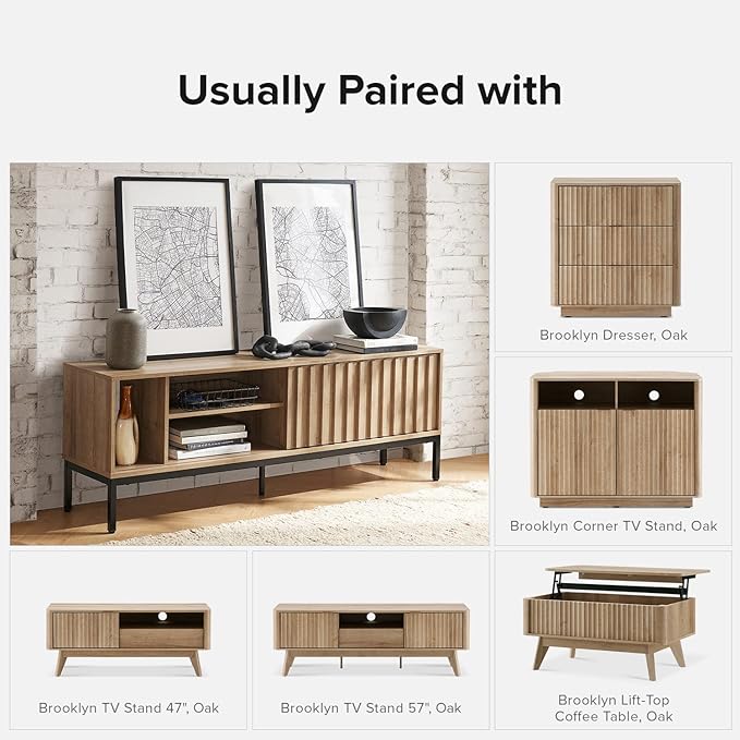 mopio Norwin TV Stand, Rustic Modern Industrial Television Stand for 60/65/70 inch TV, Fluted Entertainment Center with Storage, Wood Media Console Credenza Cabinet Table for Living Room (Oak 64")