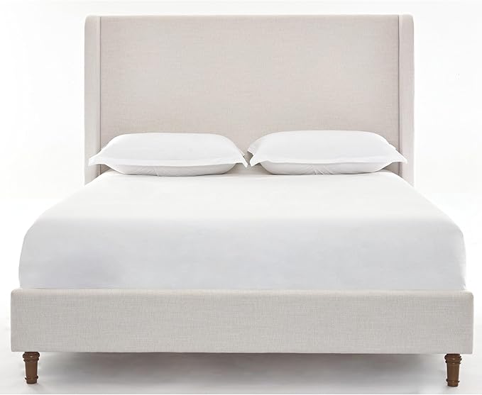 GDFStudio Tall Headboard Upholstered Bed,Queen Size Platform Bed Frame with Chenille Wingback Headboard, Without Wooden Slats,Box Spring Required,Easy Assembly,Elegant Simplicity 54" High Ivory