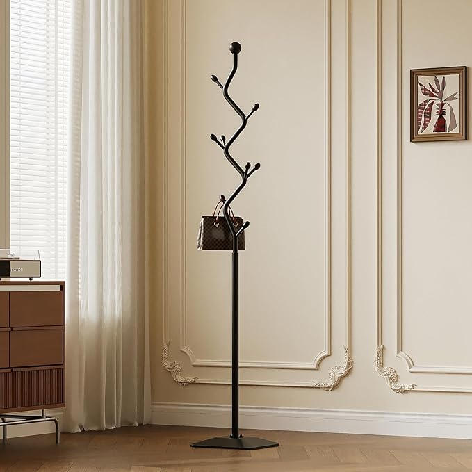 Tree-shaped coat rack,Coat Tree Freestanding with 8 Hooks and Sturdy Metal Base for Coat Hats Purses,Coat Stand for Entryway,Bedroom(black)