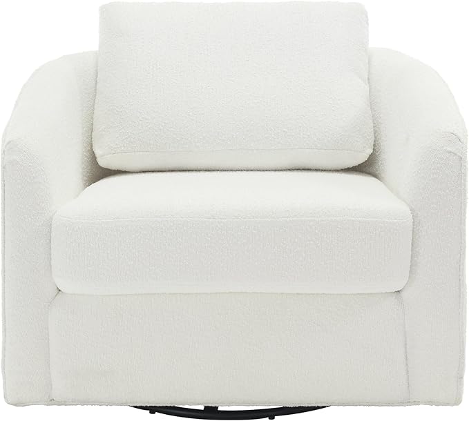 MINCETA Accent Chairs,Oversized 360 Swivel Armchair(Seat Area:25.6" D x 26.8" W),Modern Comfy Reading Chairs for Living Room with Metal Base,Sherpa Teddy in White