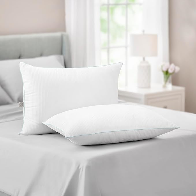 Martha Stewart Classic Bed Pillows King Size Set of 2 - Down Alternative Fluffy Cooling Pillow for Back, Stomach or Side Sleepers, Memory Foam-Like Fiber Fill, 20" x 28", White