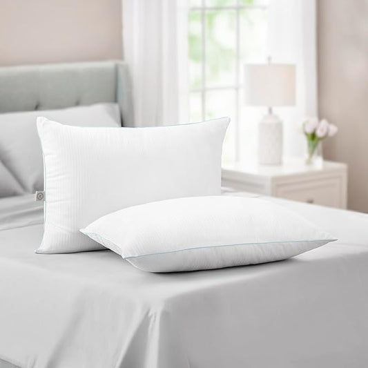 Martha Stewart Classic Bed Pillows King Size Set of 2 - Down Alternative Fluffy Cooling Pillow for Back, Stomach or Side Sleepers, Memory Foam-Like Fiber Fill, 20" x 28", White