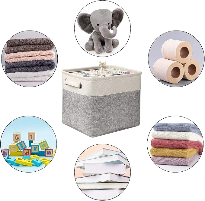 Kntiwiwo Foldable Storage Bin Collapsible Basket 12" x 10" x 9.5" Cube Storage Organizer Bins with Dual Carry Handles for Home Closet Shelves Drawers Organizer, Set of 3, Grey