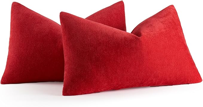 MIULEE Pack of 2 Red Decorative Pillow Covers 12x20 Inch Soft Chenille Couch Throw Pillows Farmhouse Cushion Covers for Home Decor Sofa Bedroom Living Room