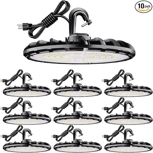 UFO LED High Bay Light, 100W High Bay LED Shop Lights for Warehouse Workshop, 11,000LM, 5000K Daylight, 10 Pack Highbay LED Shop Lights Plug & Play IP65 Waterproof, UL